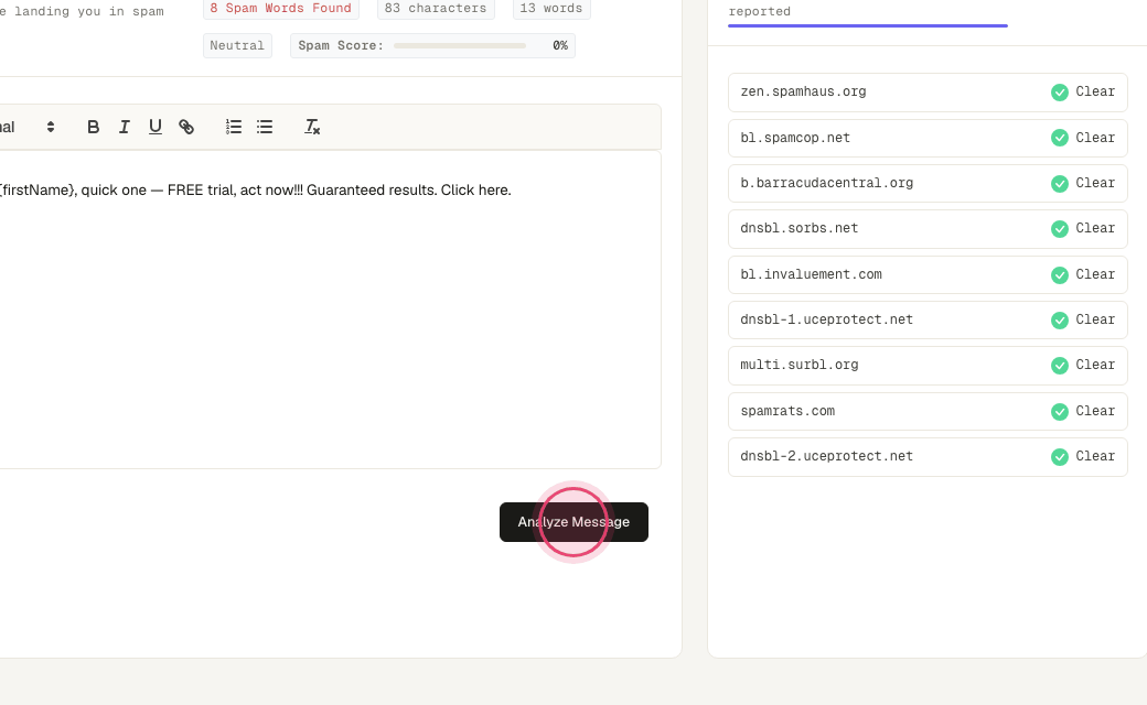 Step 2: Click "Analyze Message".