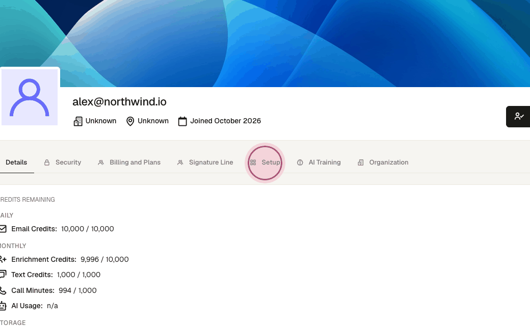 Step 2: Click the "Setup" tab.