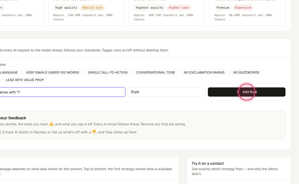 Step 5: Click "Add Rule". It applies to the next draft.