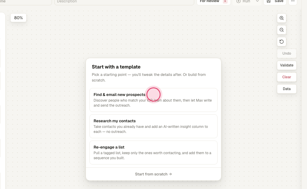 Step 2: Pick a template to start from, e.g. "Find & email new prospects".