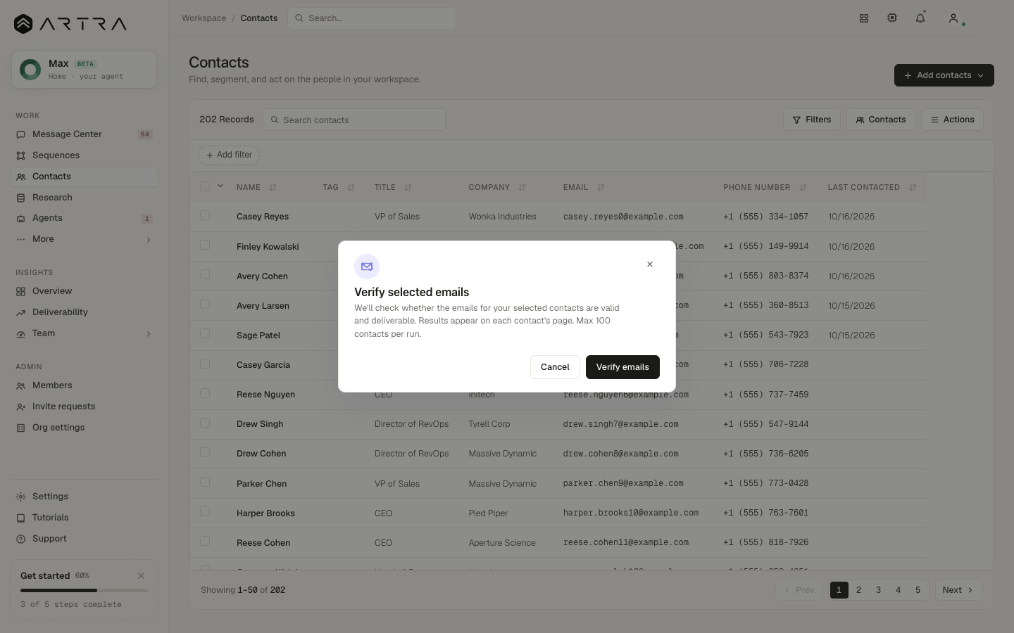 Step 6: Confirm. Each address is checked and marked safe, risky, invalid or unknown; credits are charged per check.