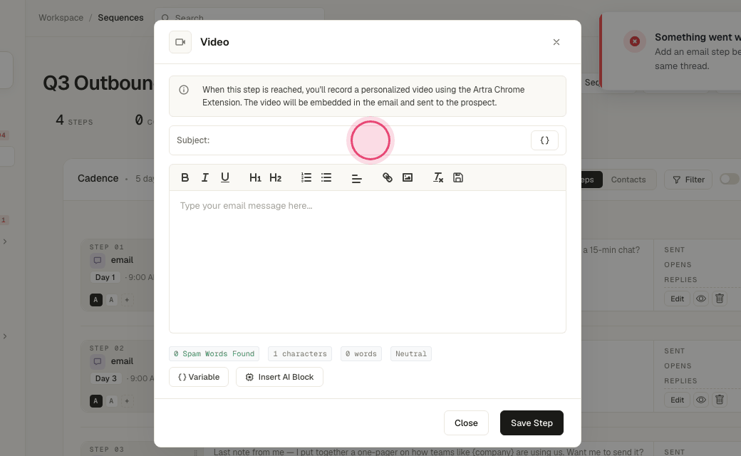 Step 4: Write the subject and a line or two of text around the video.