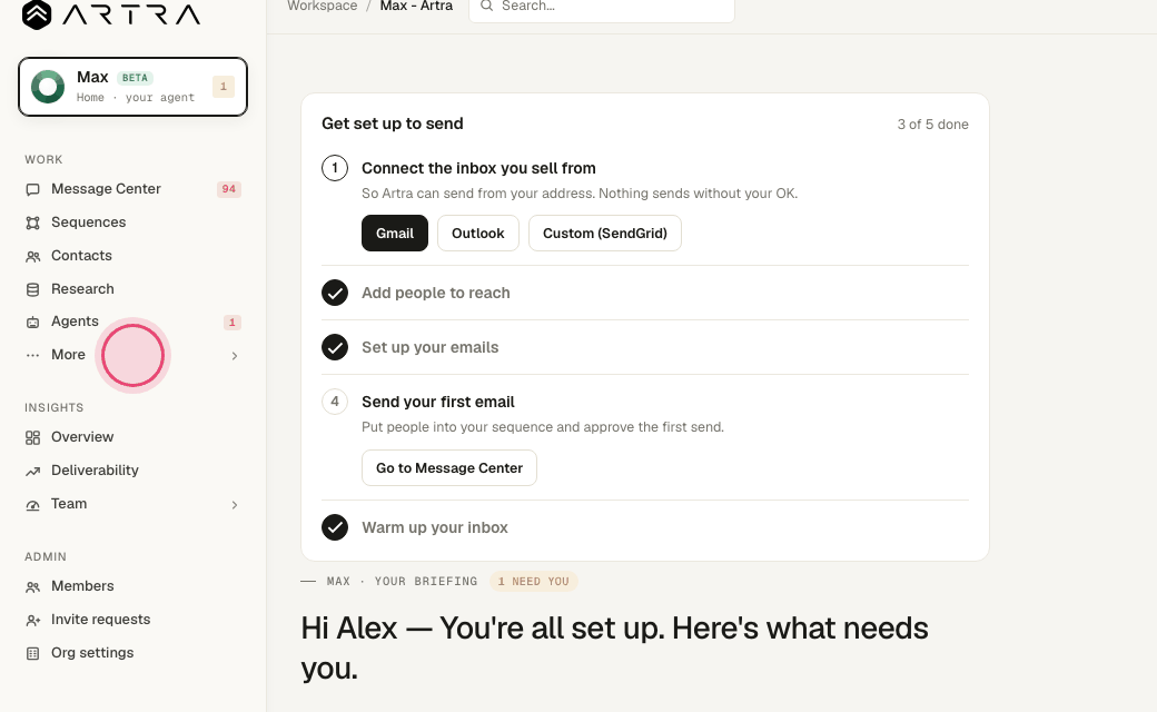 Step 7: Click "More" for Calls, Pipeline, Calendar and Warmup.