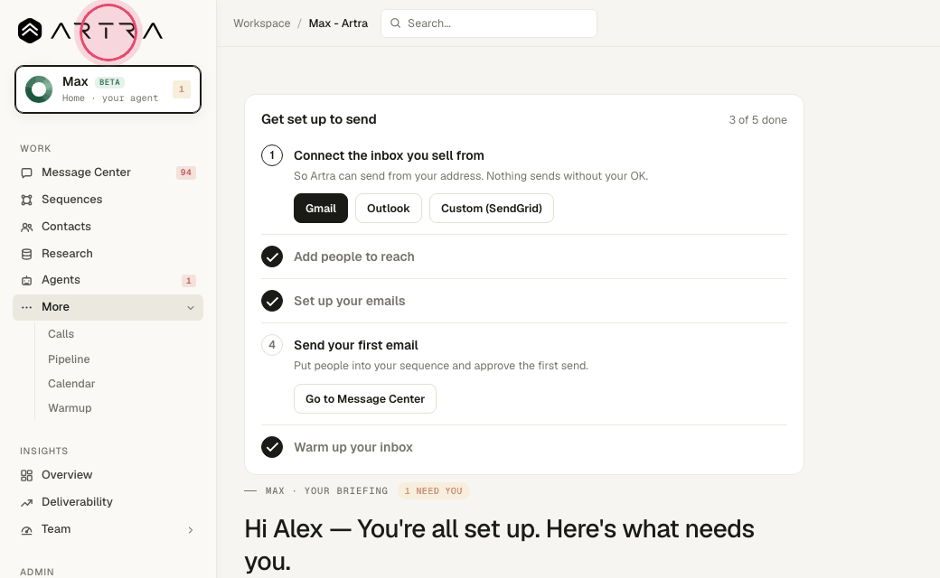 Step 8: "Insights" holds your Overview, Deliverability and Team dashboards.